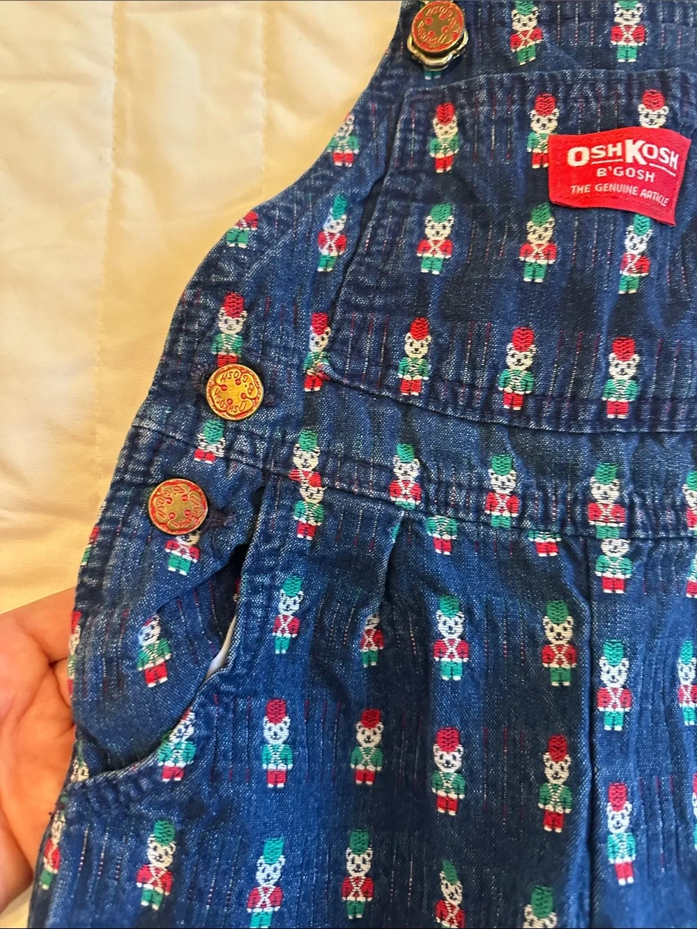 VINTAGE unisex WOshKosh B'gosh Navy Overalls with Colorful Nutcracker Print